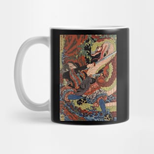 Samurai Warrior Fighting Python - Antique Japanese Ukiyo-e Woodblock Mug
